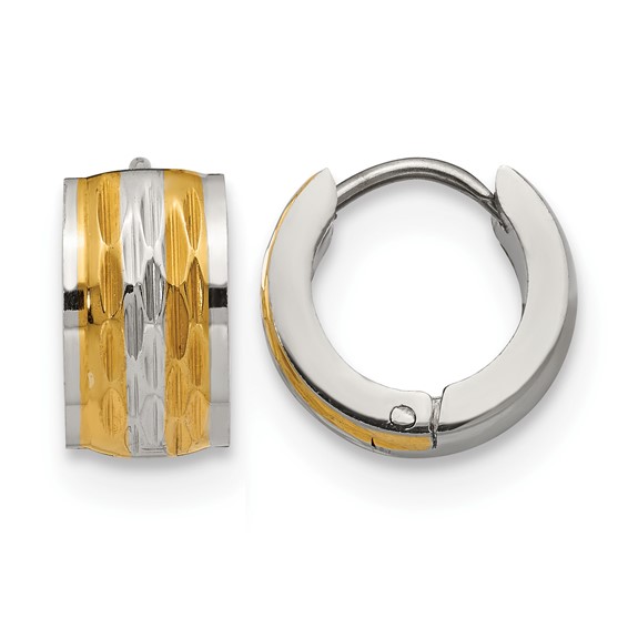 Chisel Stainless Steel Polished and Textured Yellow IP-plated 7mm Hinged Hoop Earrings