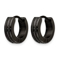 Chisel Stainless Steel Polished Black IP-plated Laser Cut 4mm Hinged Hoop Earrings view 2