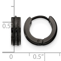 Chisel Stainless Steel Polished Black IP-plated Laser Cut 4mm Hinged Hoop Earrings view 4
