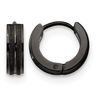 Chisel Stainless Steel Polished Black IP-plated Laser cut 4mm Hinged Hoop Earrings