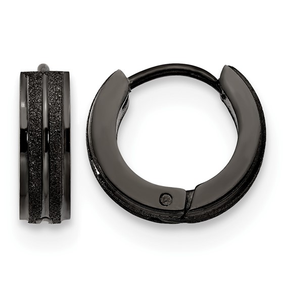 Chisel Stainless Steel Polished Black IP-plated Laser cut 4mm Hinged Hoop Earrings