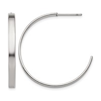 Chisel Stainless Steel Polished 33mm Diameter 3mm J Hoop Post Earrings view 1