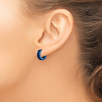 Chisel Stainless Steel Polished Blue IP-plated Laser Cut 4mm Hinged Hoop Earrings view 3