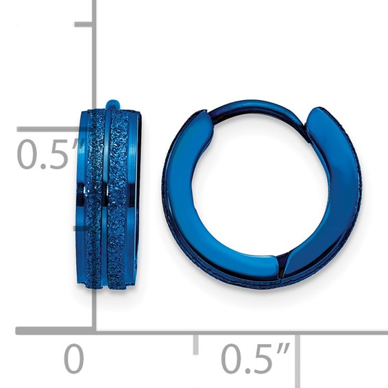 Chisel Stainless Steel Polished Blue IP-plated Laser cut 4mm Hinged Hoop Earrings