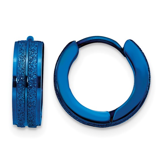 Chisel Stainless Steel Polished Blue IP-plated Laser cut 4mm Hinged Hoop Earrings