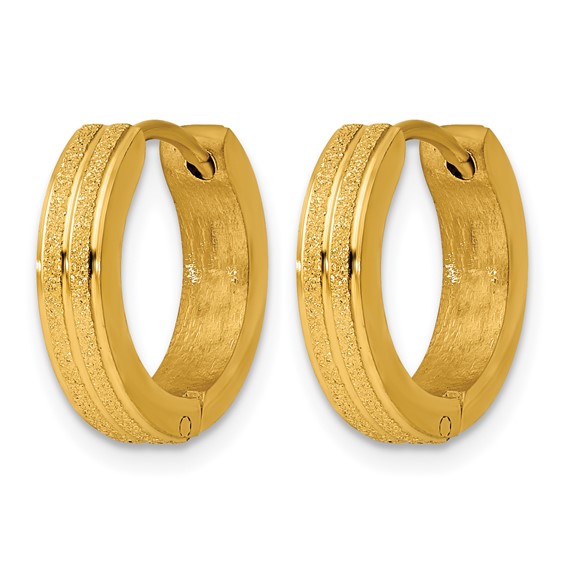 Chisel Stainless Steel Polished Yellow IP-plated Laser cut 4mm Hinged Hoop Earrings