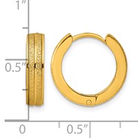Chisel Stainless Steel Polished Yellow IP-plated Laser Cut 4mm Hinged Hoop Earrings view 4