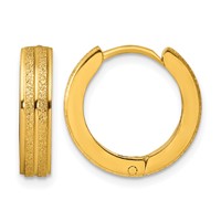 Chisel Stainless Steel Polished Yellow IP-plated Laser Cut 4mm Hinged Hoop Earrings view 1