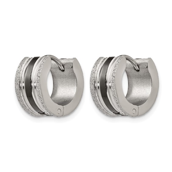 Chisel Stainless Steel Polished Black IP-Plated Laser cut 7mm Hoop Earrings