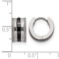 Chisel Stainless Steel Polished Black IP-Plated Laser Cut 7mm Hoop Earrings view 4