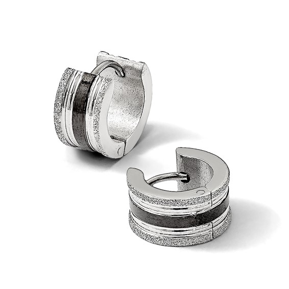 Chisel Stainless Steel Polished Black IP-Plated Laser cut 7mm Hoop Earrings