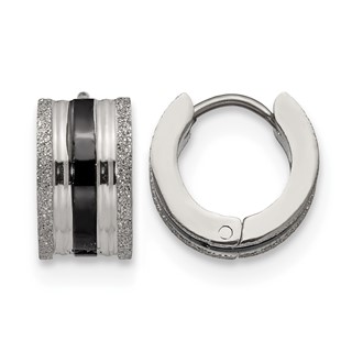 Chisel Stainless Steel Polished Black IP-Plated Laser cut 7mm Hoop Earrings