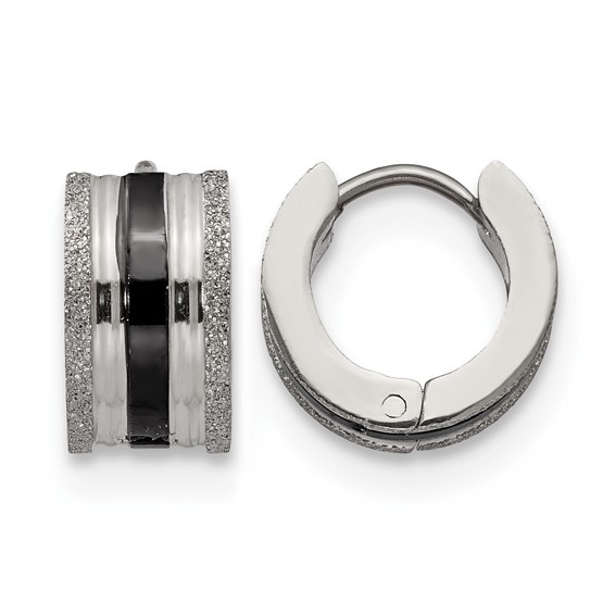 Chisel Stainless Steel Polished Black IP-Plated Laser cut 7mm Hoop Earrings