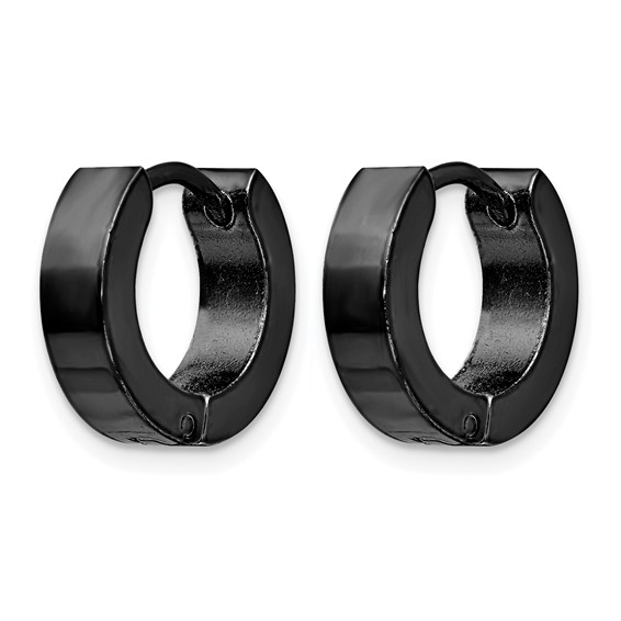 Chisel Stainless Steel Polished Black IP-plated 4mm Hinged Hoop Earrings