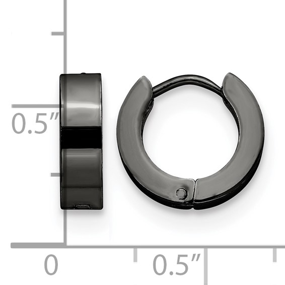 Chisel Stainless Steel Polished Black IP-plated 4mm Hinged Hoop Earrings