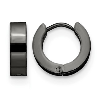 Chisel Stainless Steel Polished Black IP-plated 4mm Hinged Hoop Earrings