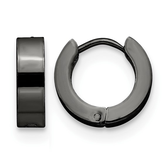 Chisel Stainless Steel Polished Black IP-plated 4mm Hinged Hoop Earrings