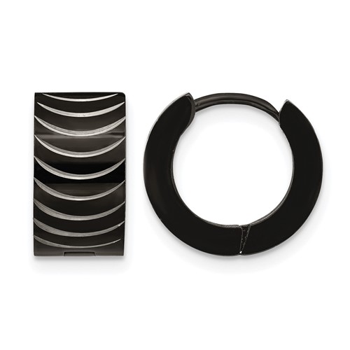 Chisel Stainless Steel Polished Black IP-plated 7mm Hinged Hoop Earrings