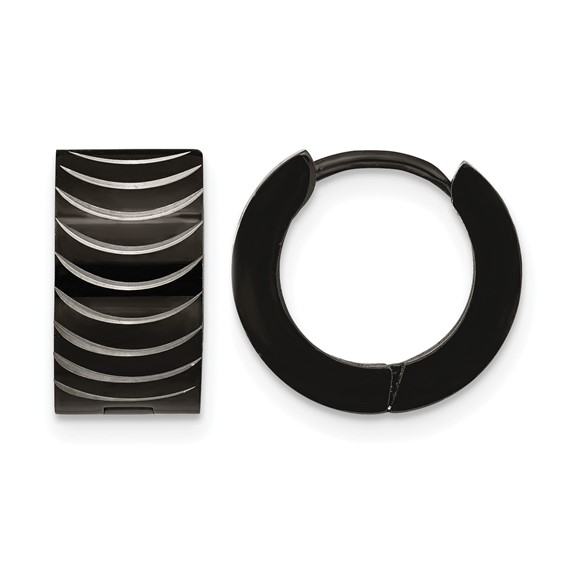 Chisel Stainless Steel Polished Black IP-plated 7mm Hinged Hoop Earrings