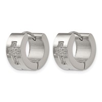 Chisel Stainless Steel Polished Earrings with CZ Cross 7mm Hinged Hoop view 2