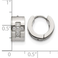Chisel Stainless Steel Polished Earrings with CZ Cross 7mm Hinged Hoop view 4