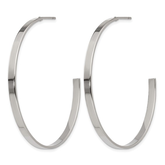 Chisel Stainless Steel Polished 44mm Diameter 3mm J Hoop Post Earrings