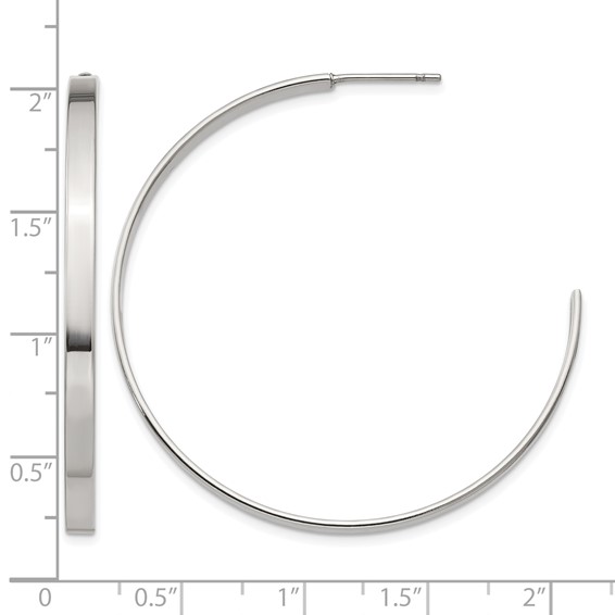 Chisel Stainless Steel Polished 44mm Diameter 3mm J Hoop Post Earrings