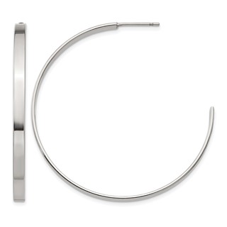Chisel Stainless Steel Polished 44mm Diameter 3mm J Hoop Post Earrings