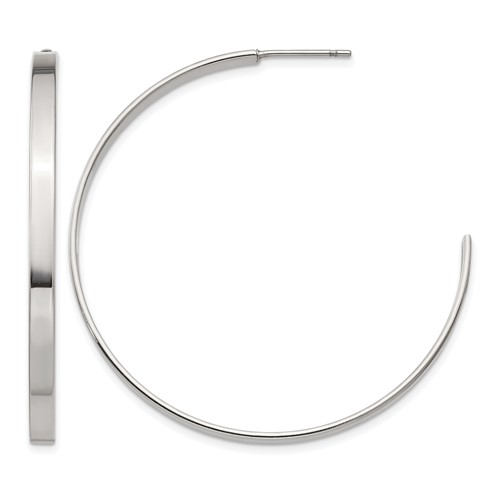 Chisel Stainless Steel Polished 44mm Diameter 3mm J Hoop Post Earrings