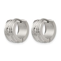 Chisel Stainless Steel Polished and Textured 6mm Hinged Hoop Earrings view 2