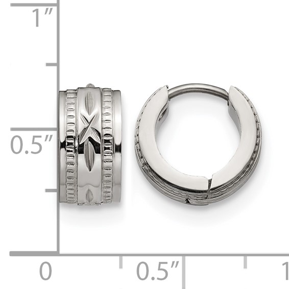 Chisel Stainless Steel Polished and Textured 6mm Hinged Hoop Earrings