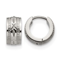 Chisel Stainless Steel Polished and Textured 6mm Hinged Hoop Earrings view 1