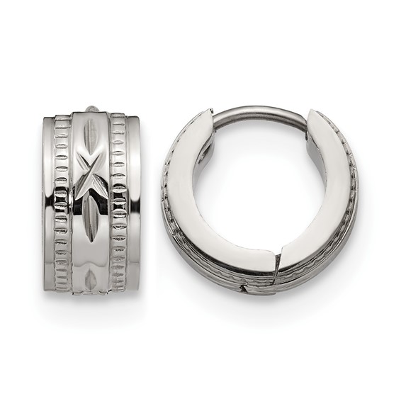 Chisel Stainless Steel Polished and Textured 6mm Hinged Hoop Earrings