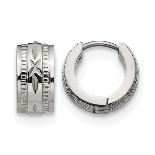 Chisel Stainless Steel Polished and Textured 6mm Hinged Hoop Earrings