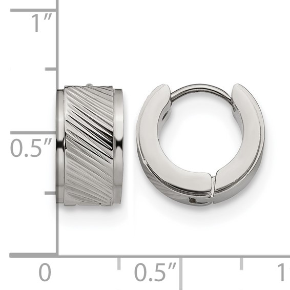 Chisel Stainless Steel Polished and Textured 7mm Hinged Hoop Earrings