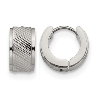 Chisel Stainless Steel Polished and Textured 7mm Hinged Hoop Earrings