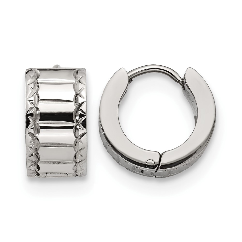 Chisel Stainless Steel Polished and Textured 5mm Hinged Hoop Earrings
