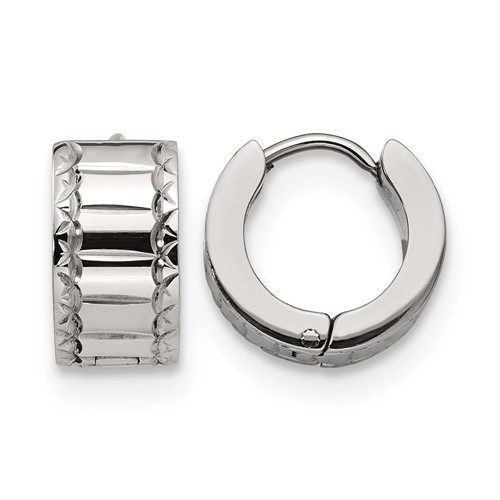 Chisel Stainless Steel Polished and Textured 5mm Hinged Hoop Earrings