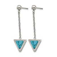 Chisel Stainless Steel Polished Earrings with Reconstructed Howlite Triangle Post Dangle view 2