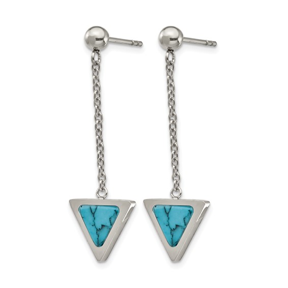 Chisel Stainless Steel Polished with Reconstructed Howlite Triangle Post Dangle Earrings
