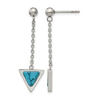 Chisel Stainless Steel Polished Earrings with Reconstructed Howlite Triangle Post Dangle view 1