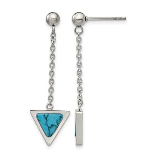 Chisel Stainless Steel Polished with Reconstructed Howlite Triangle Post Dangle Earrings