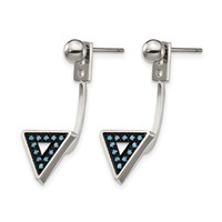 Stainless Steel Polished Earrings with Reconstructed Turquoise Front & Back view 2