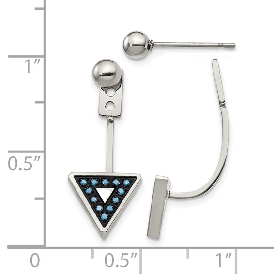 Stainless Steel Polished w/Reconstructed Turquoise Front & Back Earrings