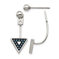Stainless Steel Polished Earrings with Reconstructed Turquoise Front & Back view 1