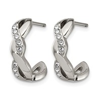 Chisel Stainless Steel Polished Earrings with Crystals Post Hoop view 2
