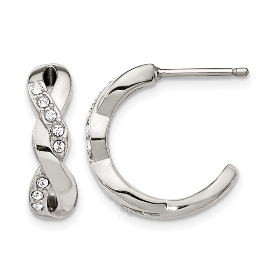 Chisel Stainless Steel Polished with Crystals Post Hoop Earrings