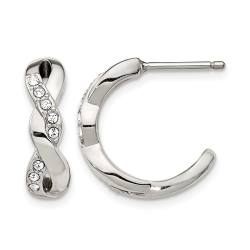 Chisel Stainless Steel Polished Earrings with Crystals Post Hoop