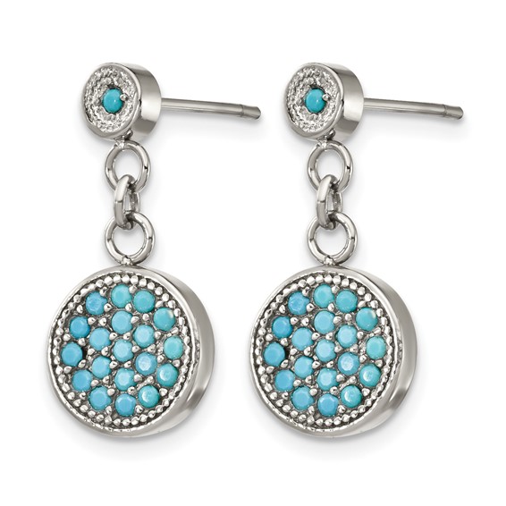 Chisel Stainless Steel Polished Reconstructed Turquoise Post Dangle Earrings