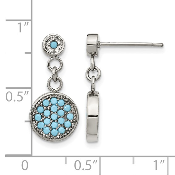Chisel Stainless Steel Polished Reconstructed Turquoise Post Dangle Earrings